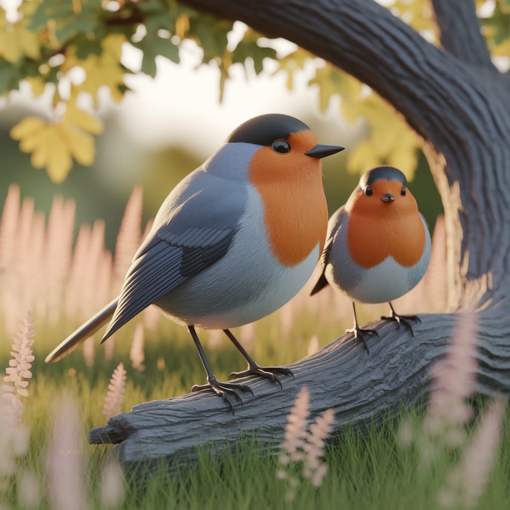 Proud Robin and Humble Robin in 3D Render