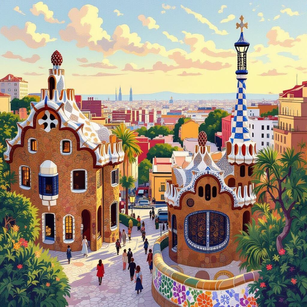 Art Nouveau Cityscape Inspired by Gaudí's Organic Architectu...