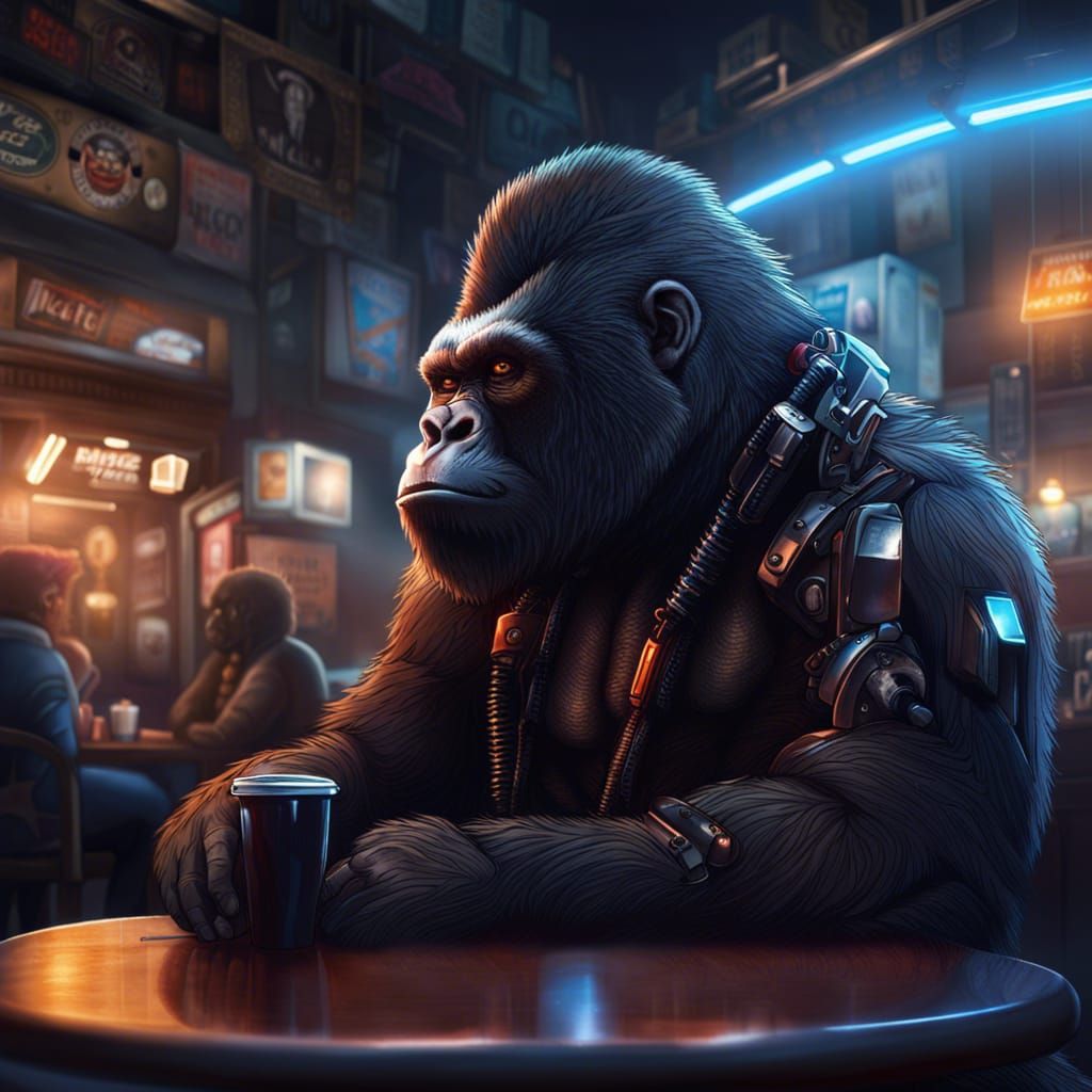 Cyberpunk Gorilla Portrait in Vivid Detail