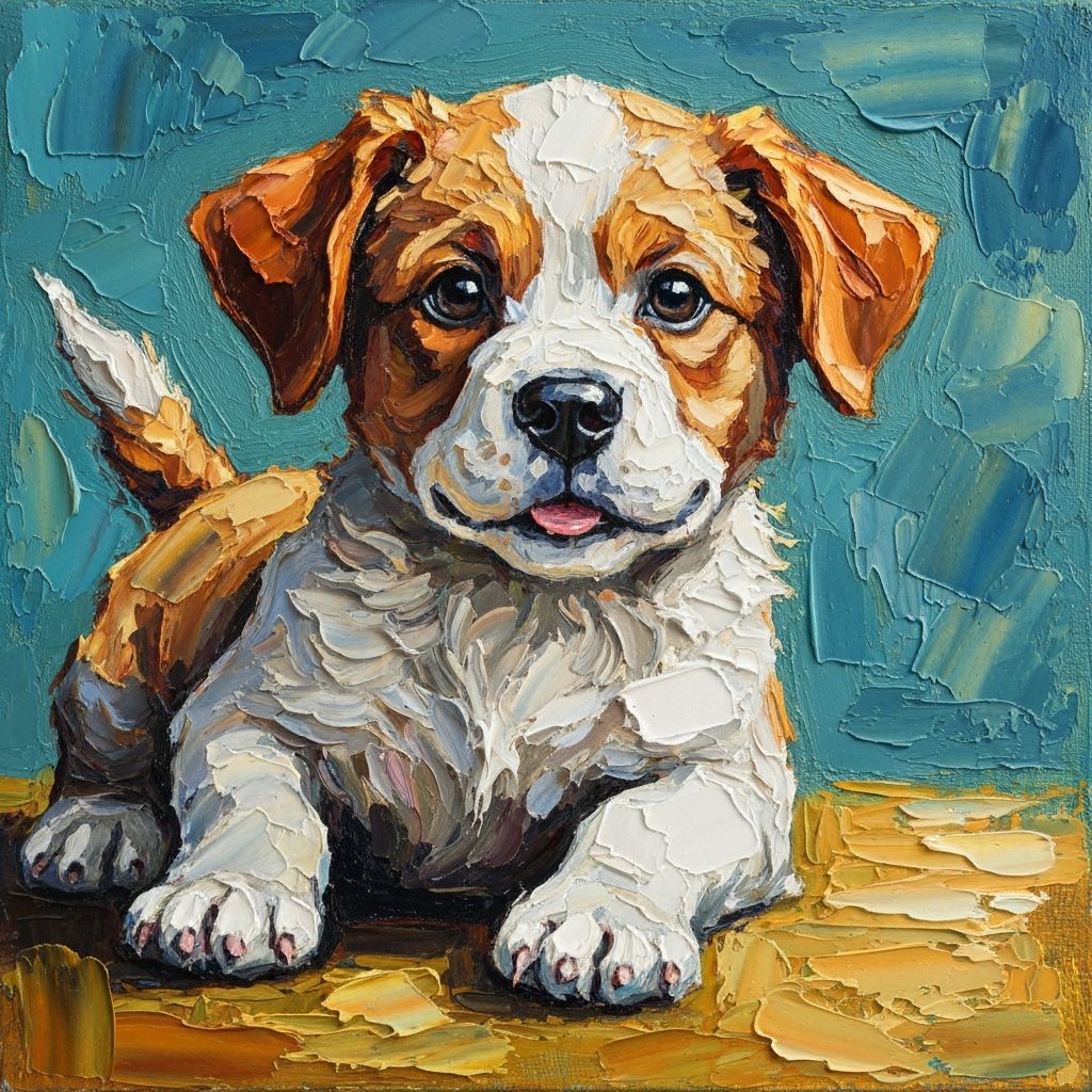 Impasto Oil Painting of Playful Puppy with Vibrant Texture