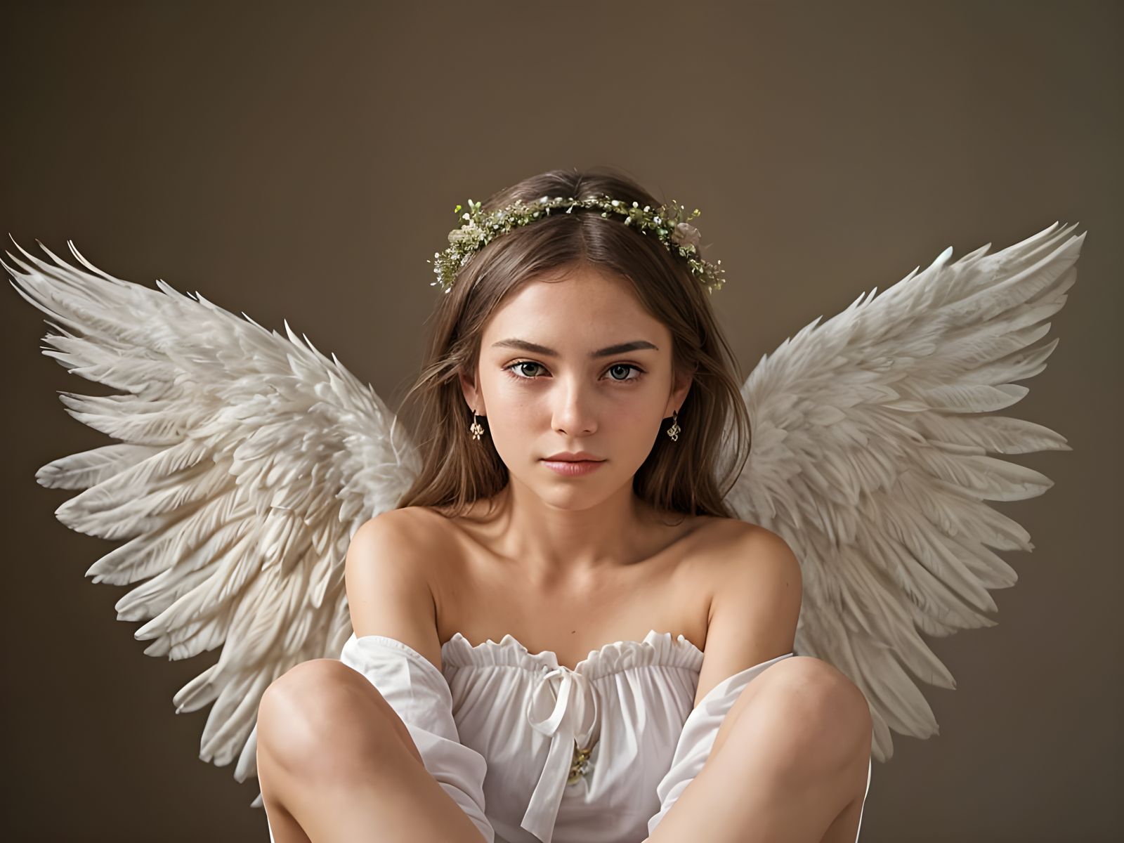 Serene Angelic Beauty in Low-Angle Shot