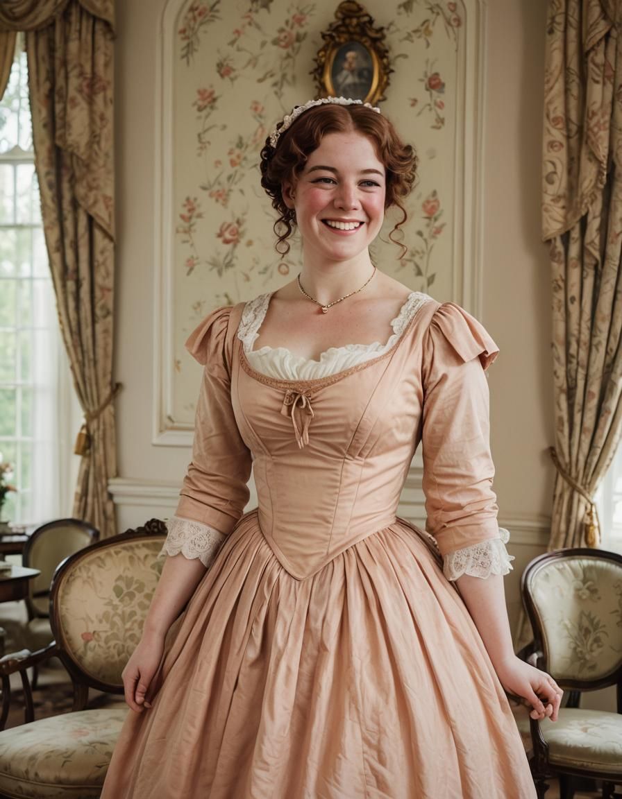 Regency Woman in Peach Dress Portrait