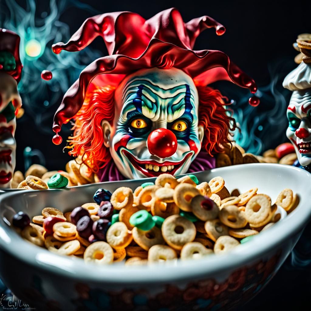 Disturbing Clown Cereal: Surreal Alcohol Ink Art