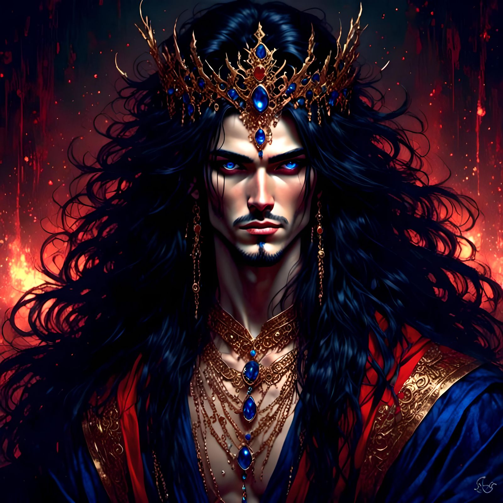 Man with Black Hair Smiling in Gold Robe