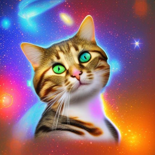 Cat in Galaxy Box: Holographic Cosmic Illustration