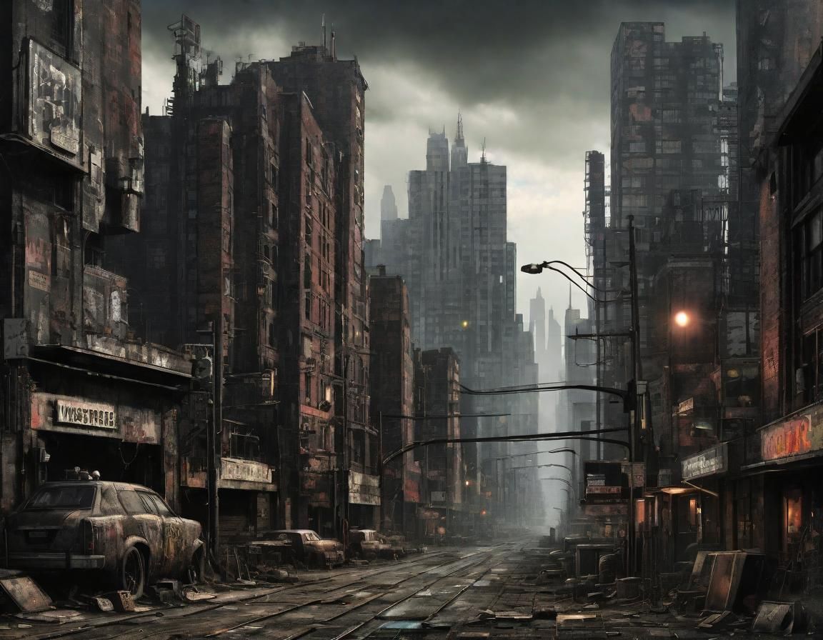 Grungepunk Cityscape: A Dystopian Masterpiece