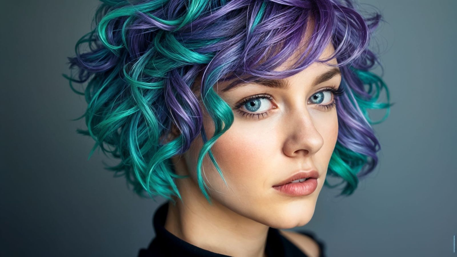 Vibrant Purple Locks and Bright Green Streaks