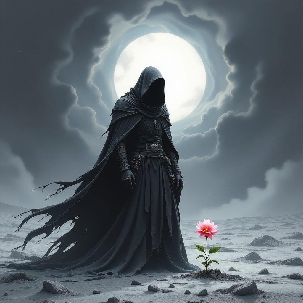Sith Lord Contemplates Ethereal Flower