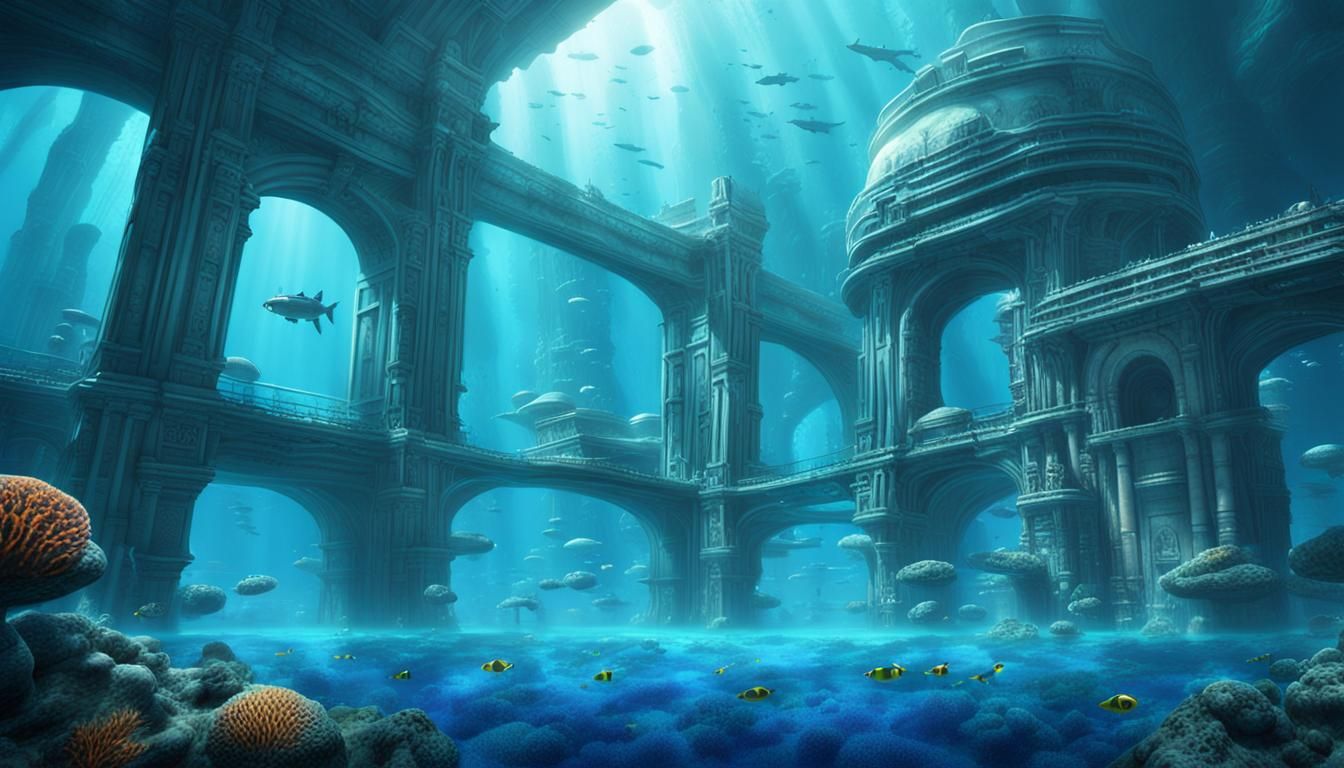 Futuristic Underwater City Portal in Matte Painting Style