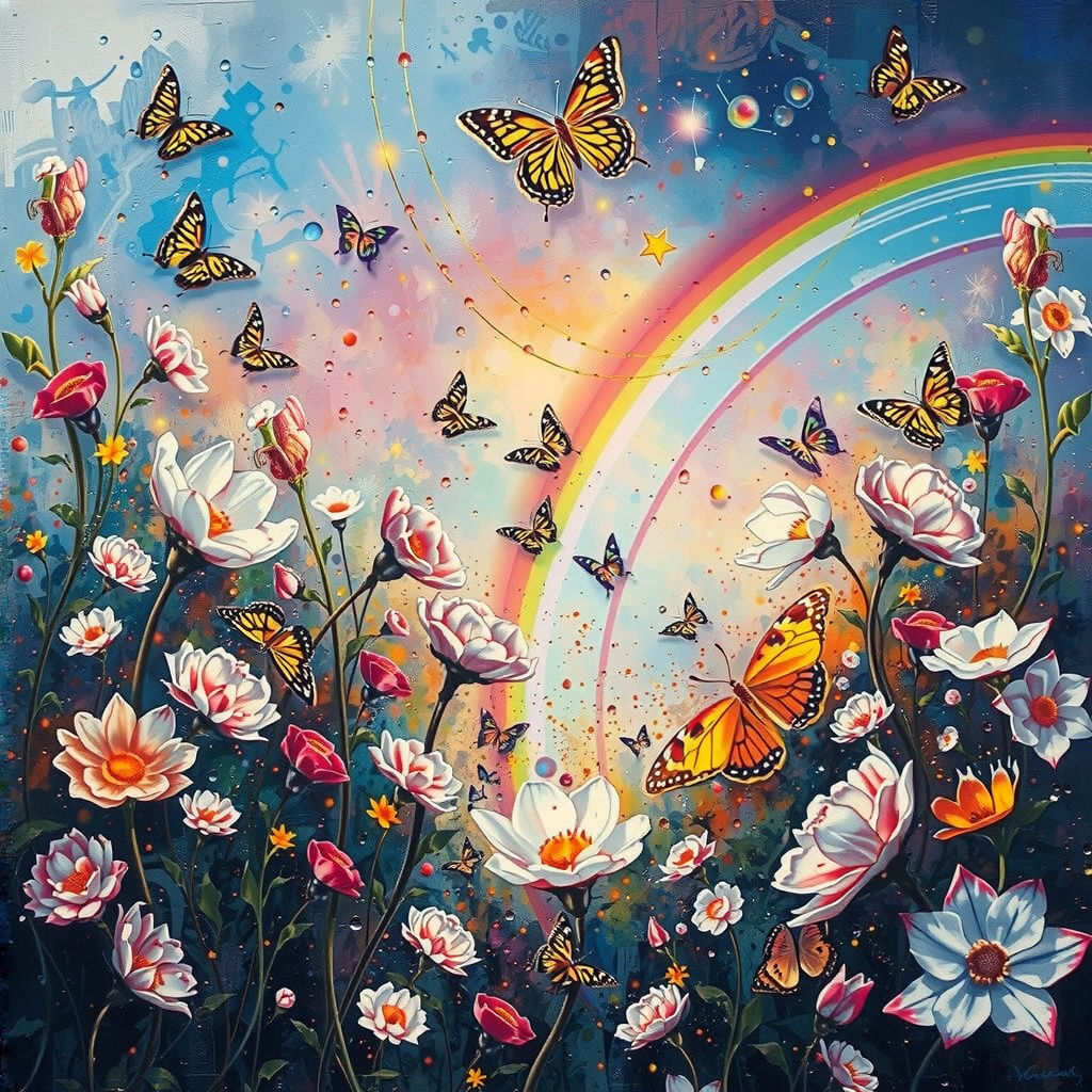 Vibrant Spring Wonderland in Surreal Abstract Decoupage