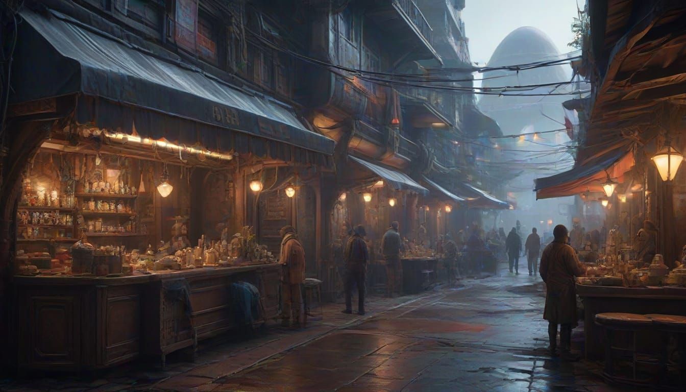 Vibrant Alien Market Concept Art