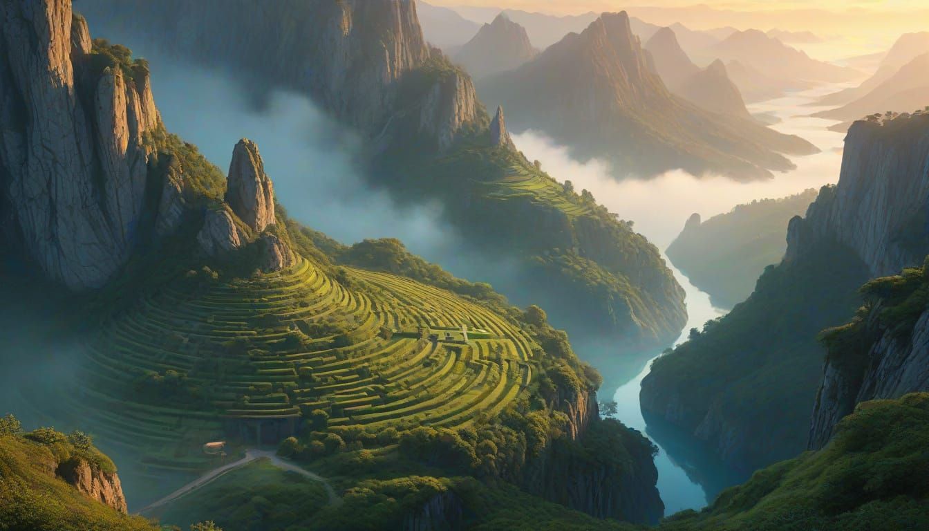 Epic Fantasy Landscape Painting with Natural Maze