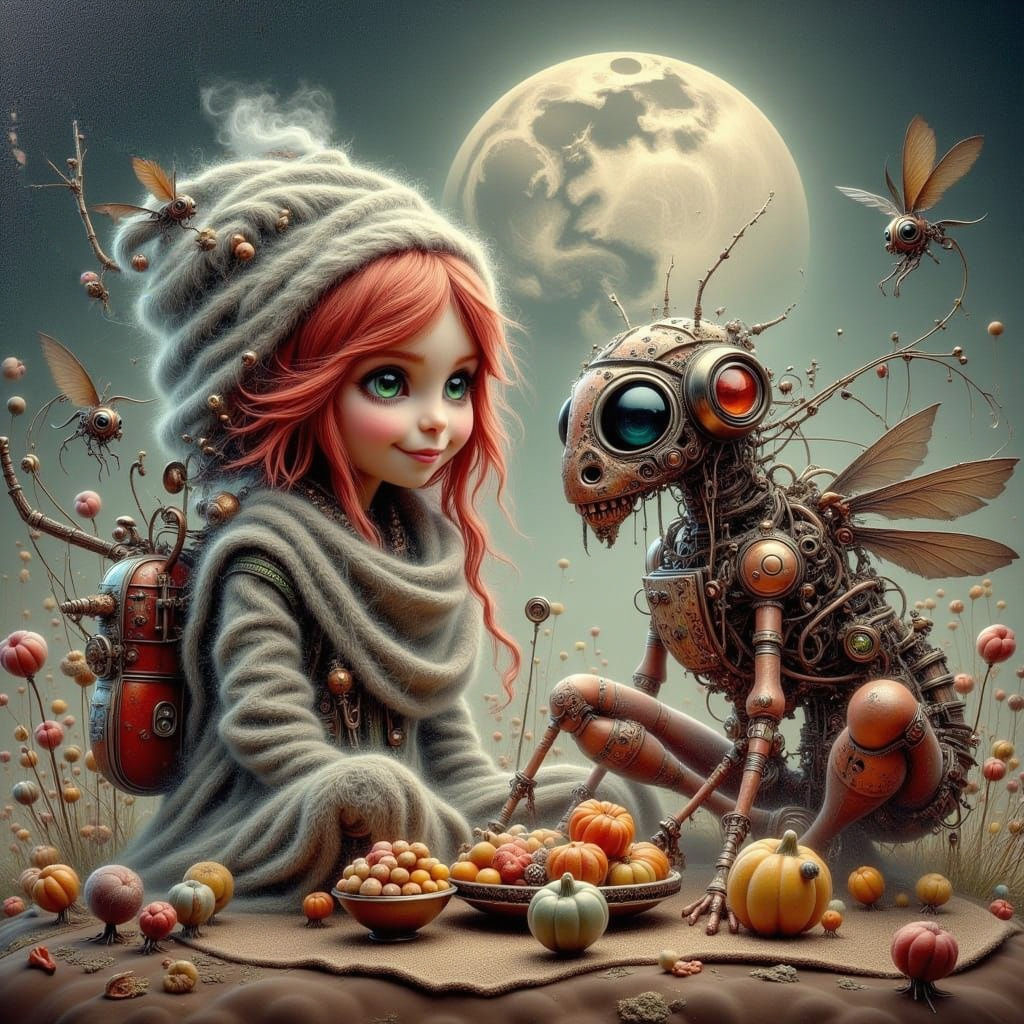 Retro Futuristic Interstellar Picnic Scene in Impressionisti...