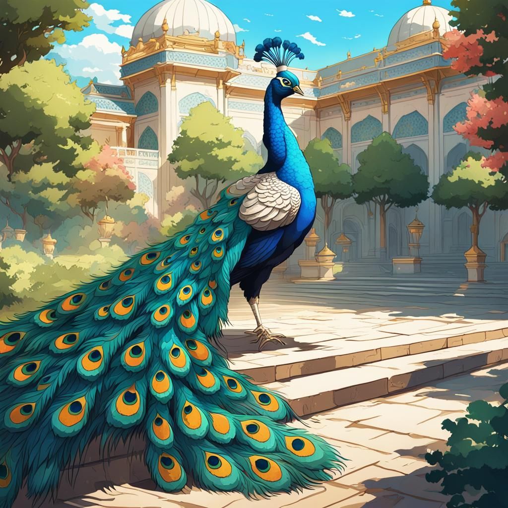 Turkish Palace Peacocks in Vibrant Anime Style