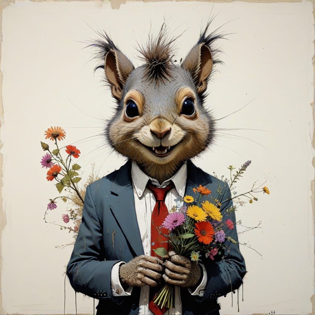 Whimsical Squirrel Portrait in Quirky Style