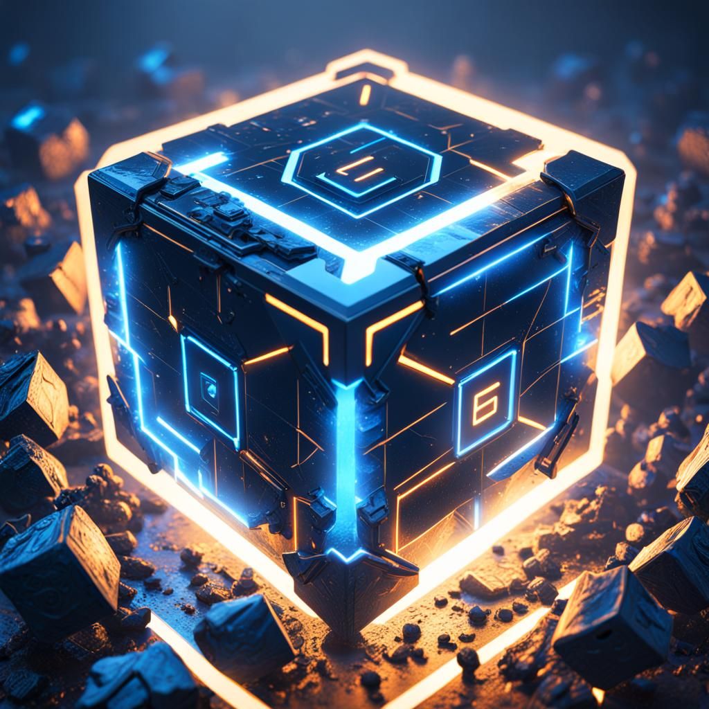 Glowing Blue Cube of Resistance: Detailed Matte Painting