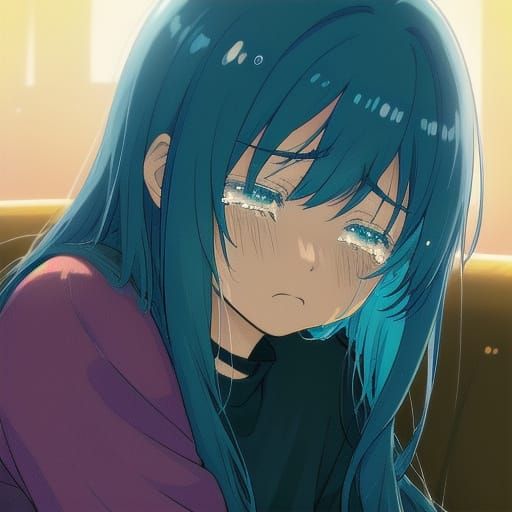 Vibrant Anime Young Woman in Despair, Cel-Shaded Textures