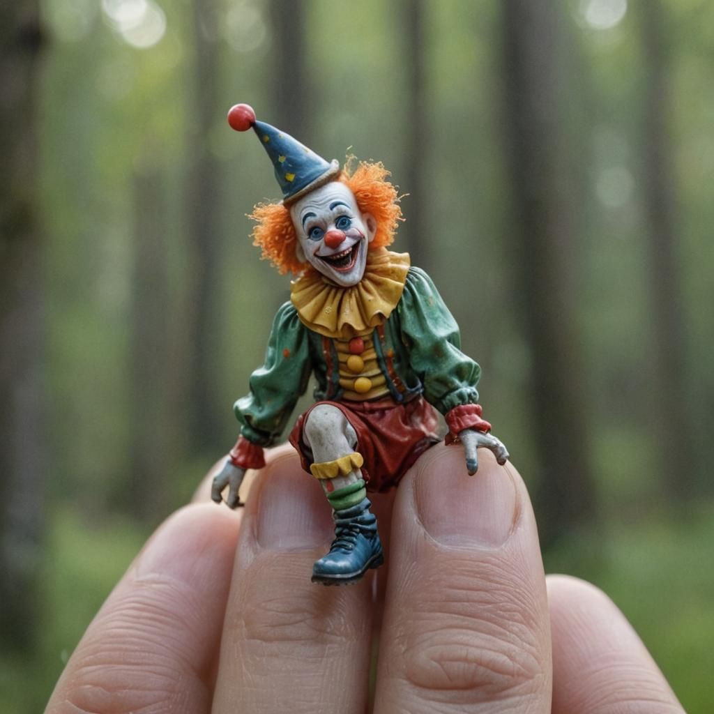 Microscopic Clown Laughing on a Finger in 8K