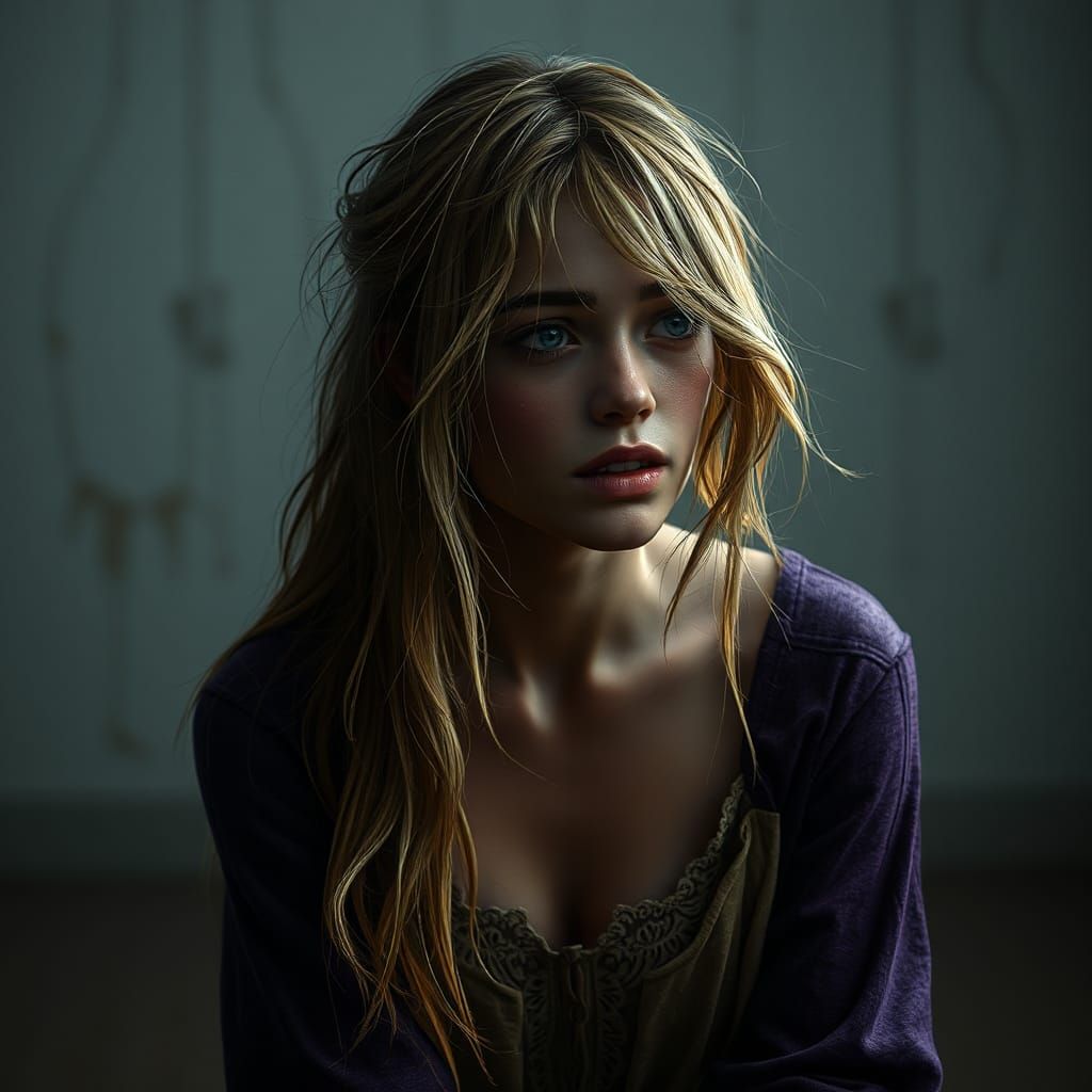 Emotional Woman in Empty Room: Dark Fantasy Art