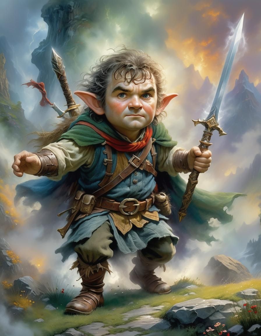 Fierce Hobbit Warrior in Ethereal Fantasy Style