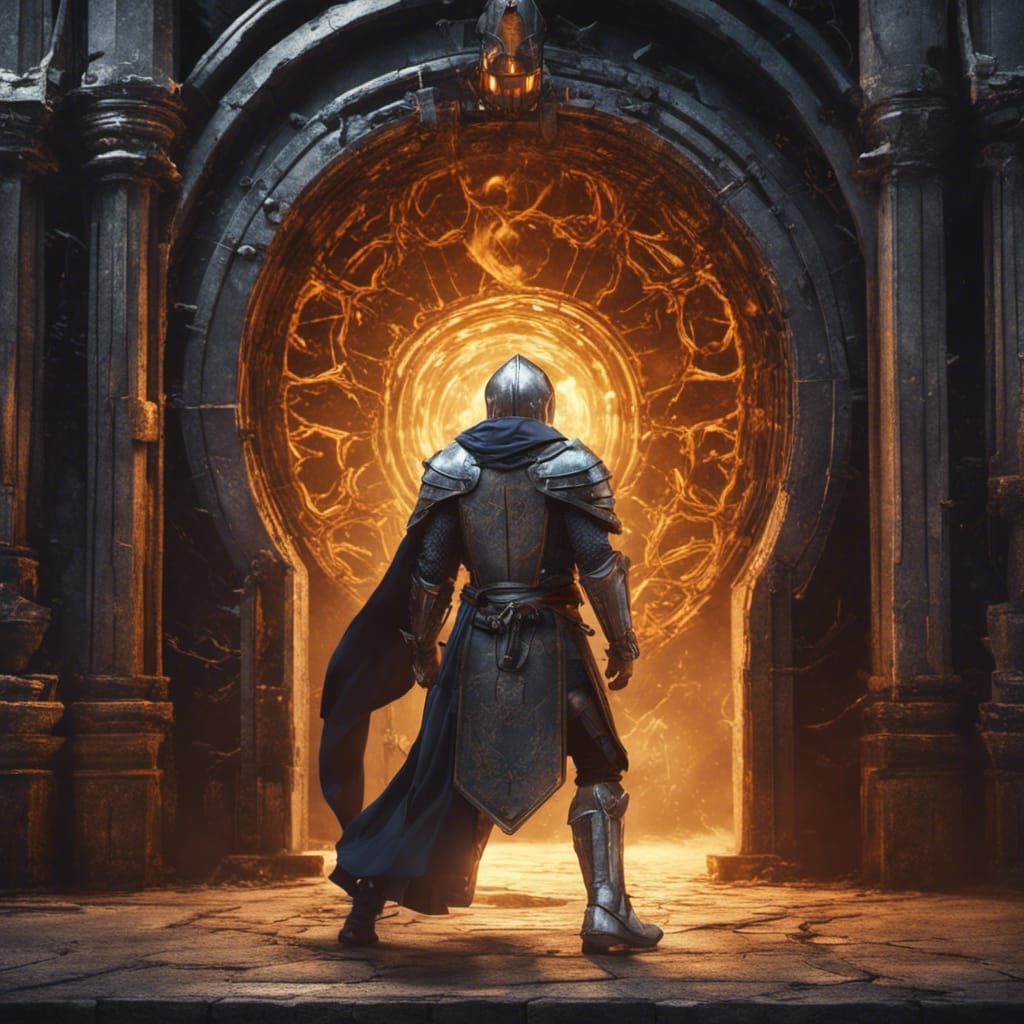 Knight Stepping Through an Electrical Portal