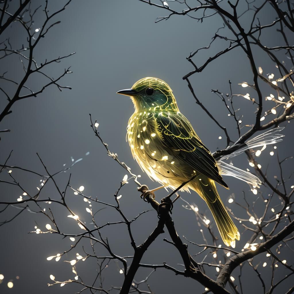 Luminous Transparent Bird at Night