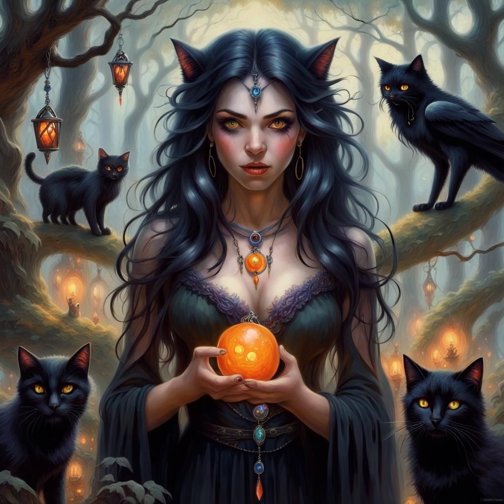 Secretive Forest Witch Communing with Tree Spirits