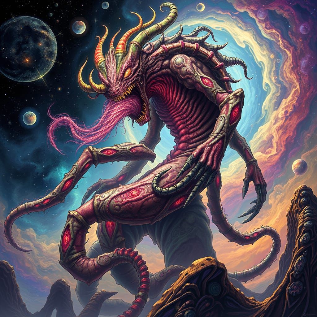 Cosmic Demon Star Banshee in Psychedelic Astral Landscape