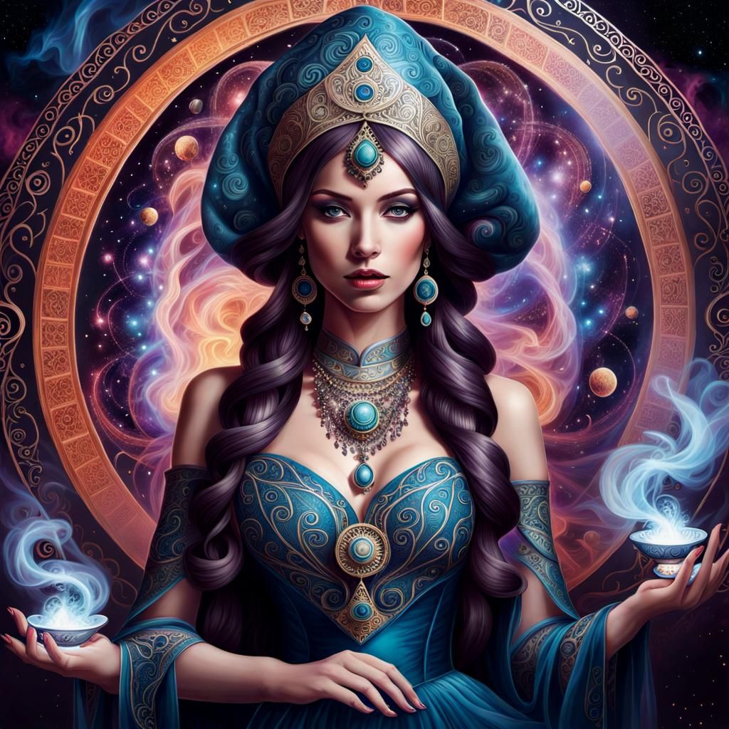 Cosmic Vapor Dreamcore Fortune Teller in Swirls