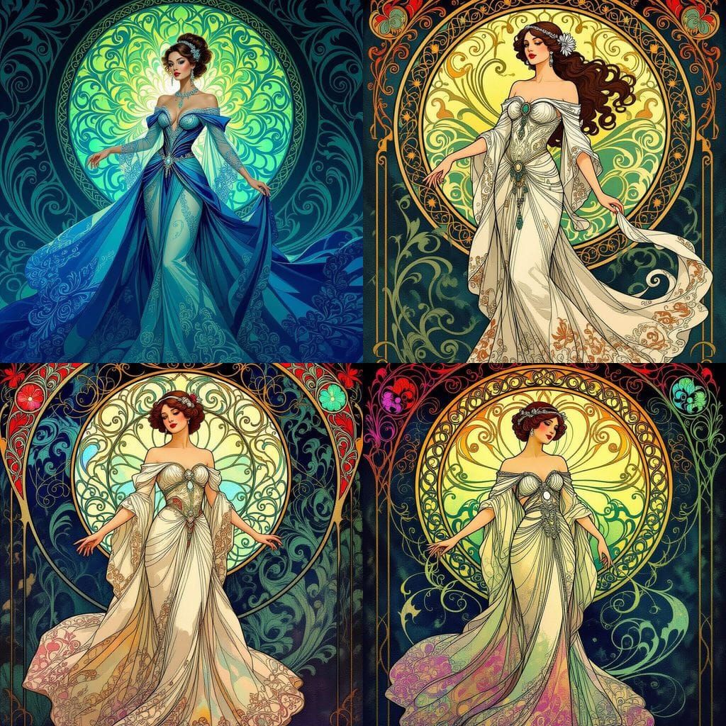 Elegant Woman in Art Nouveau Futuristic Style
