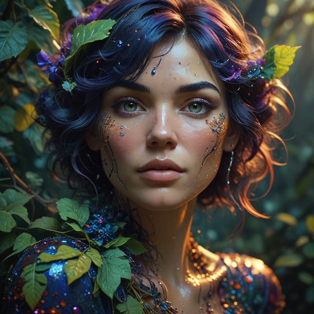 Surreal Landscape with Lush Greenery and Retro Whimsy