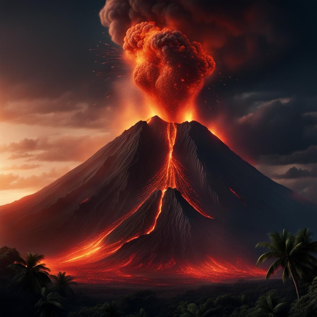Volcanic Eruption at Night: Epic Digital Painting