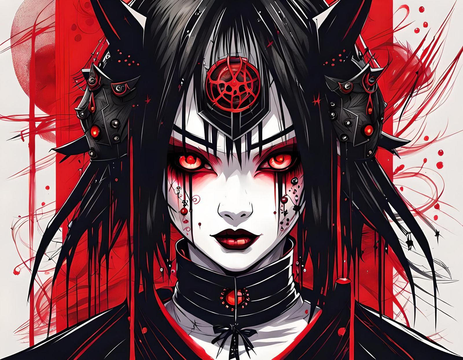 Gothic Steampunk Ghoul with Piercings and Red Eyes