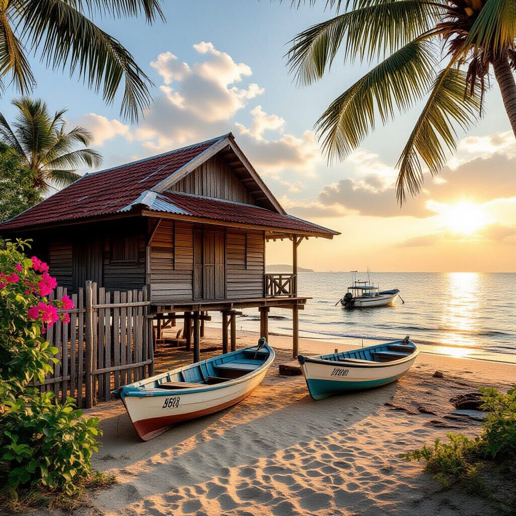 Malay House at Pantai Beserah in Photorealistic Style