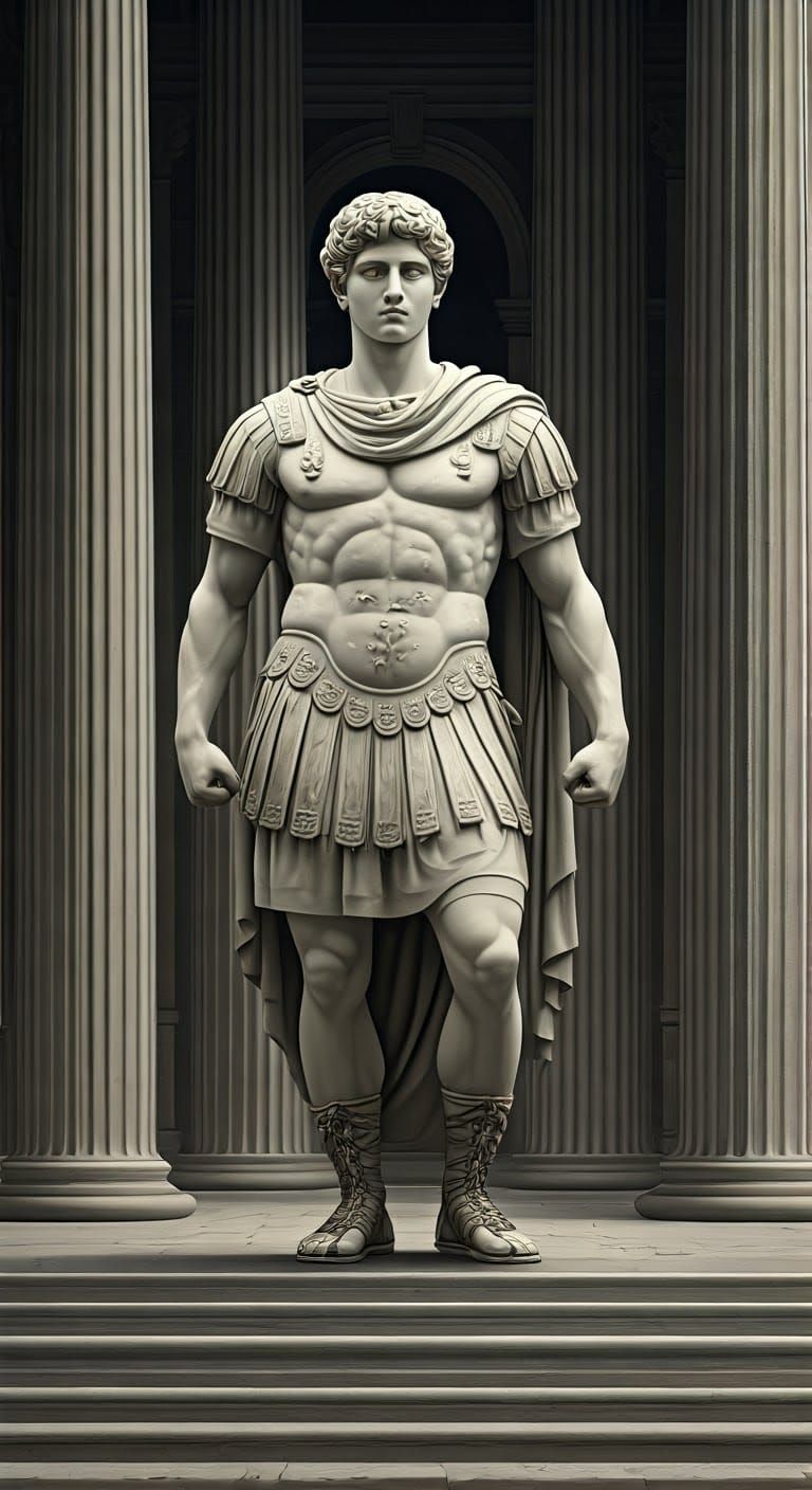 Ancient Roman Warrior in Classical Temple Setting