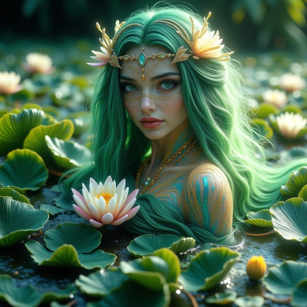 Ethereal Water Nymph in Futuristic Realism