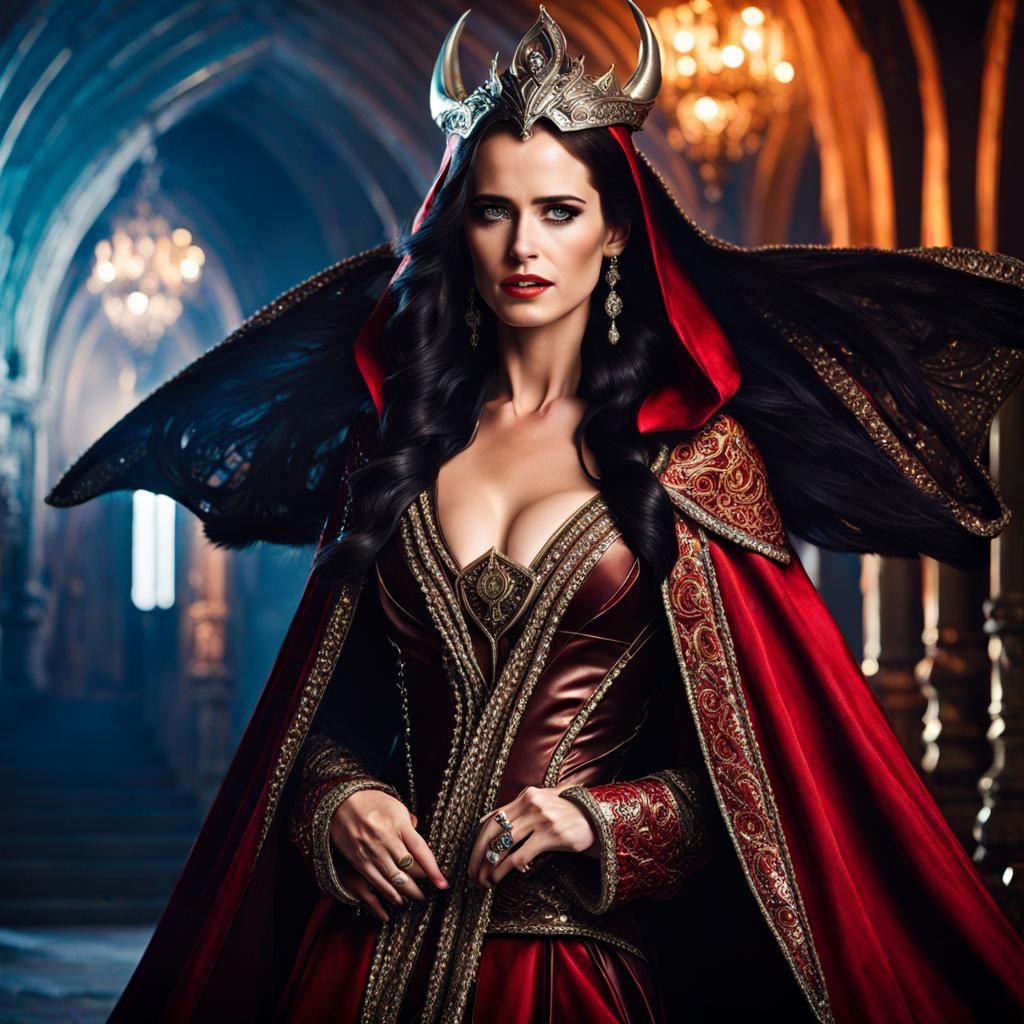 Tiefling Sorceress Portrait with Aurora Overlay