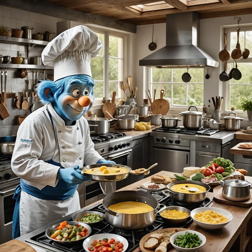 Smurf Chef Prepares Omelette in Anime Style