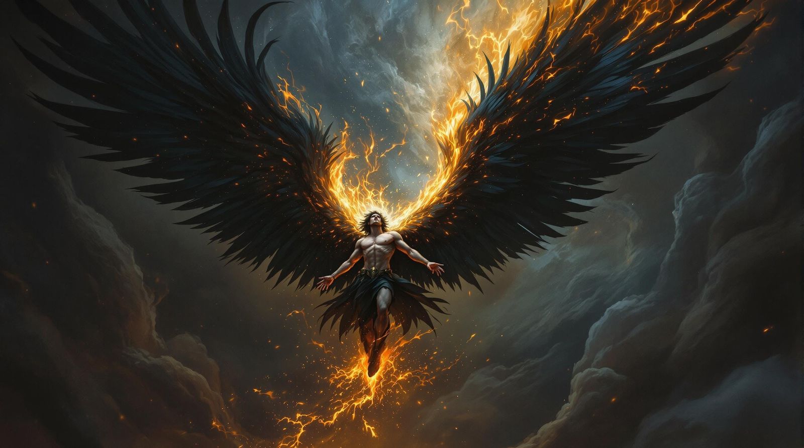 Lucifer Falling Through the Abyss in Baroque Style