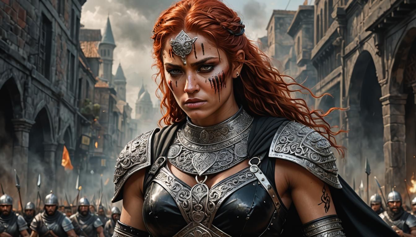 A redhead female Warrior means business