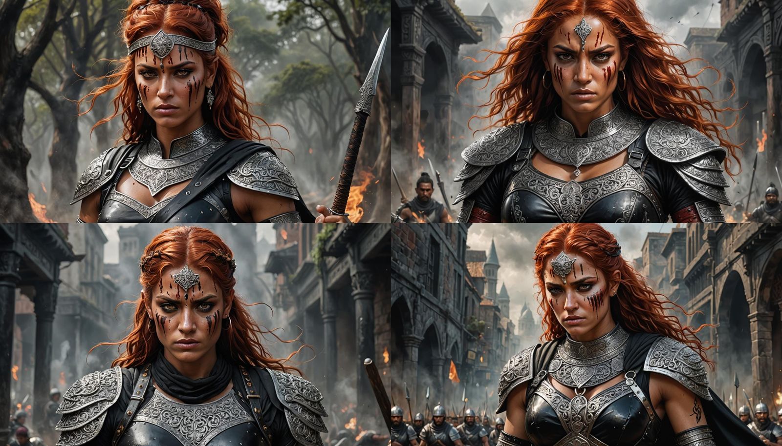 A redhead female Warrior means business