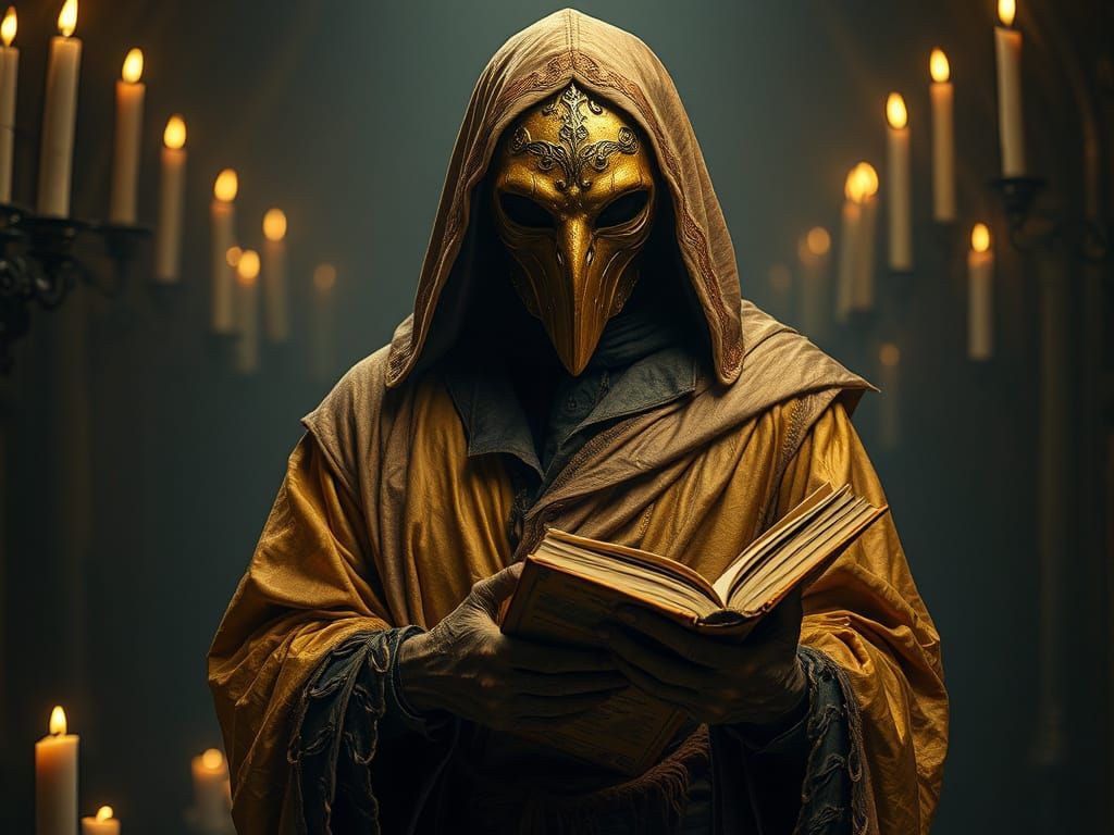 Golden Figure with Book in Dark Surrealism Style