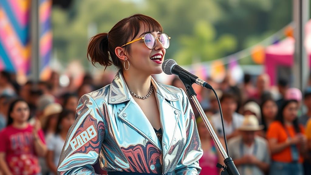 Pop Singer at Music Festival in Pop Art Style