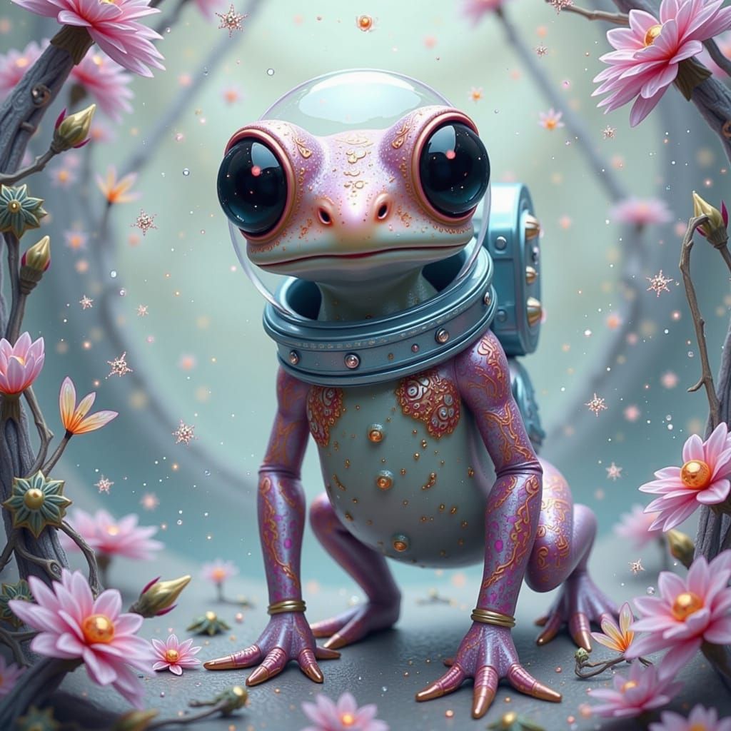 Ethereal Astronaut Alien Frog in Whimsical, Dreamlike Atmosp...