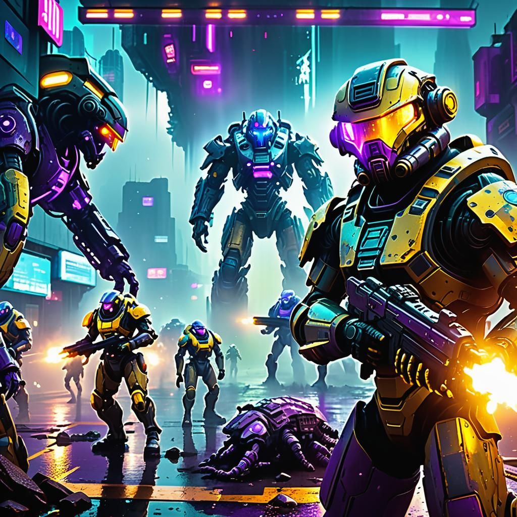 Cyberpunk Soldiers Fight Aliens in Terraformed City