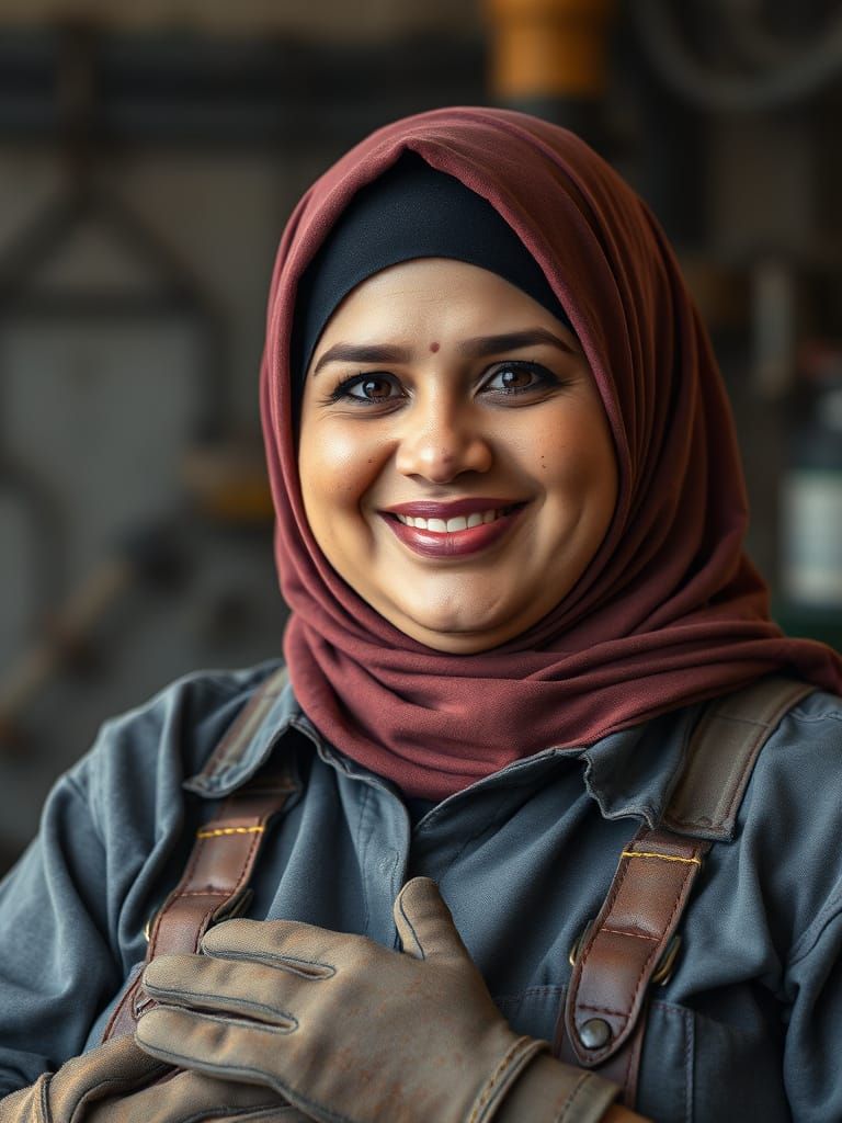 Middle Eastern Woman Arc Welding in Steel Factory