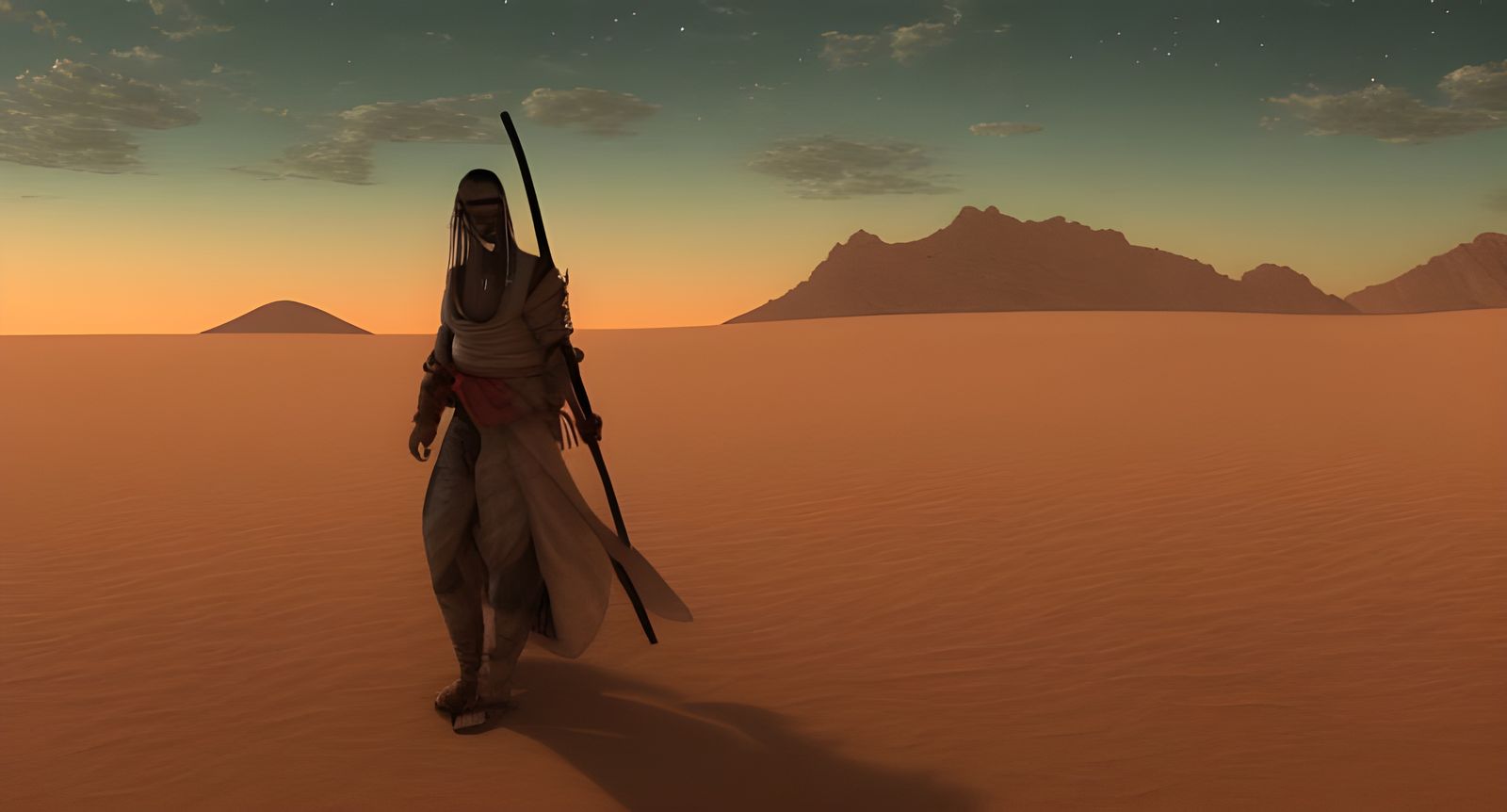 Desert Night Landscape with Monet-Inspired Style