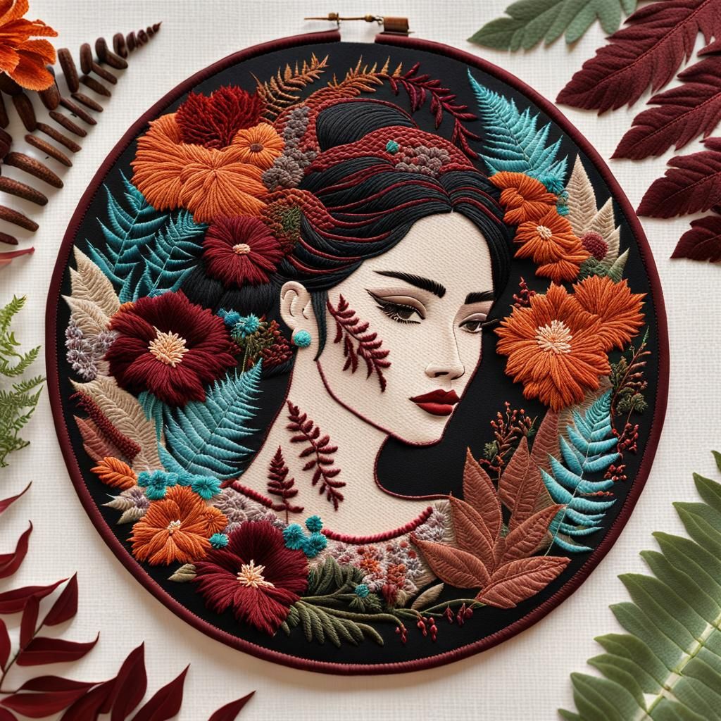 Beautiful Embroidered Woman with Floral Accents