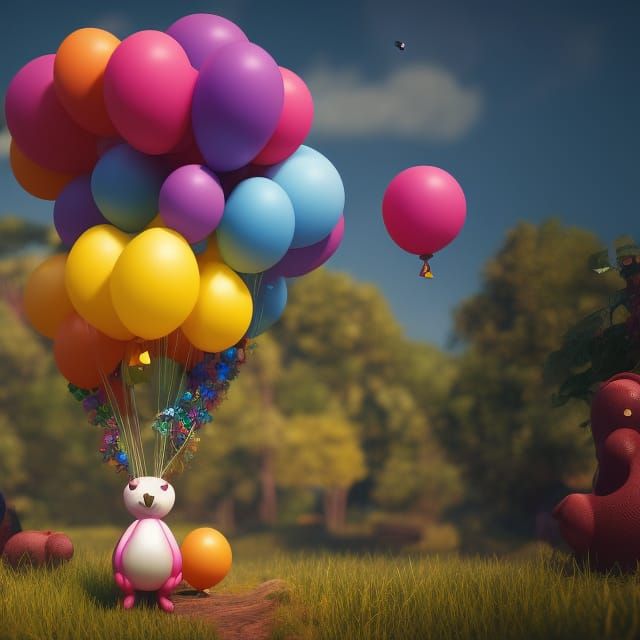 Cute Balloon Rabbit in Detailed 3D Digital Art
