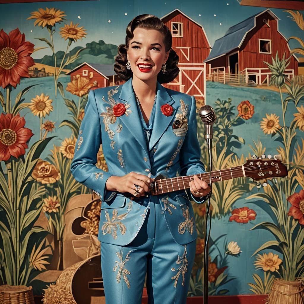 1950s Country Singer on Stage in Glamour Style